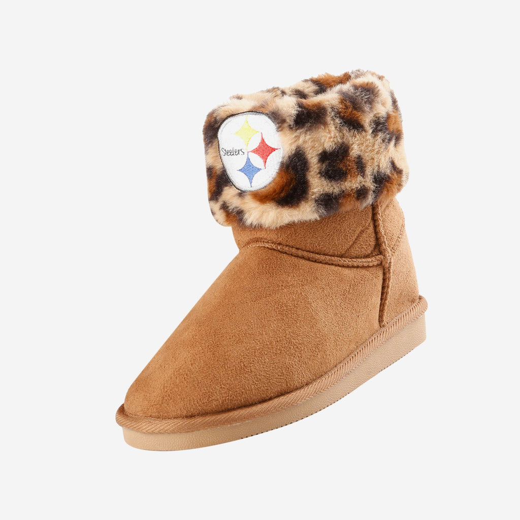 Pittsburgh Steelers Womens Cheetah Fur Boot FOCO - FOCO.com