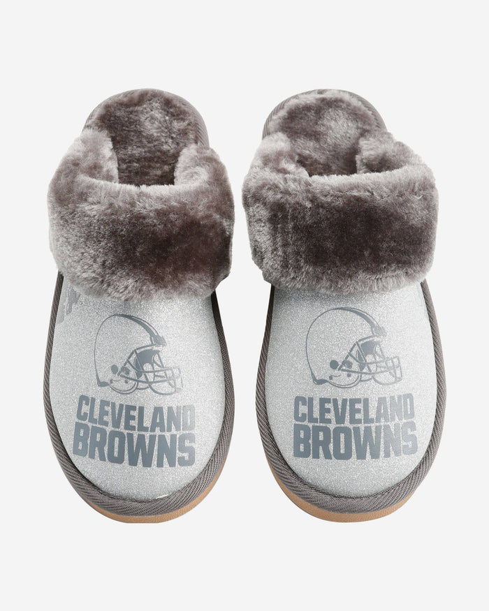 Cleveland Browns Womens Glitter Open Back Fur Moccasin Slipper FOCO - FOCO.com