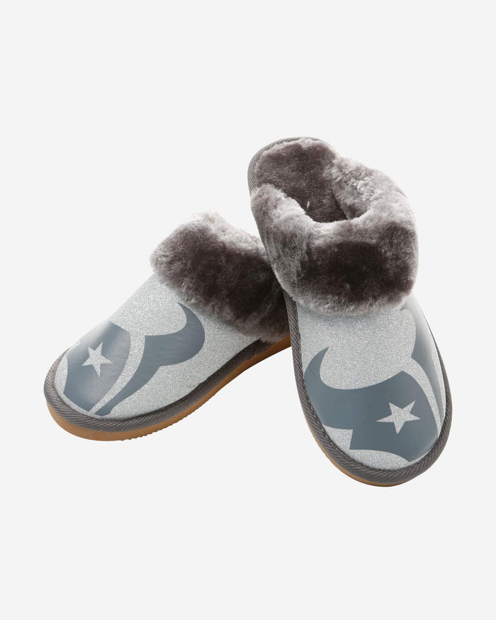 Houston Texans Womens Glitter Open Back Fur Moccasin Slipper FOCO - FOCO.com