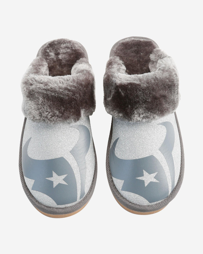 Houston Texans Womens Glitter Open Back Fur Moccasin Slipper FOCO - FOCO.com