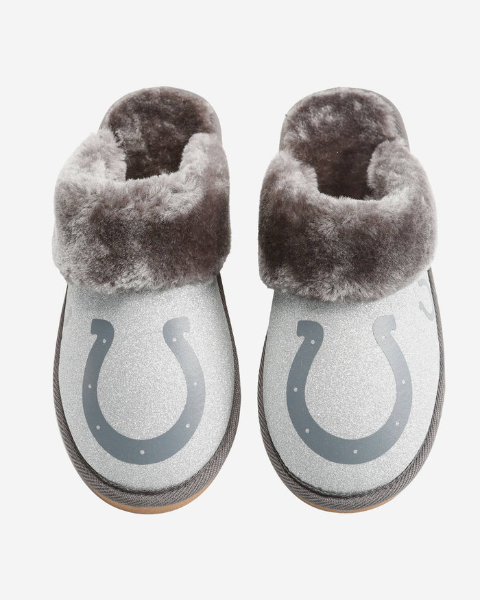 Indianapolis Colts Womens Glitter Open Back Fur Moccasin Slipper FOCO - FOCO.com