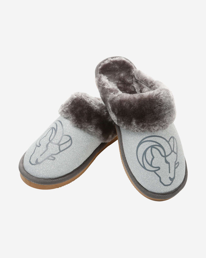 Los Angeles Rams Womens Glitter Open Back Fur Moccasin Slipper FOCO - FOCO.com