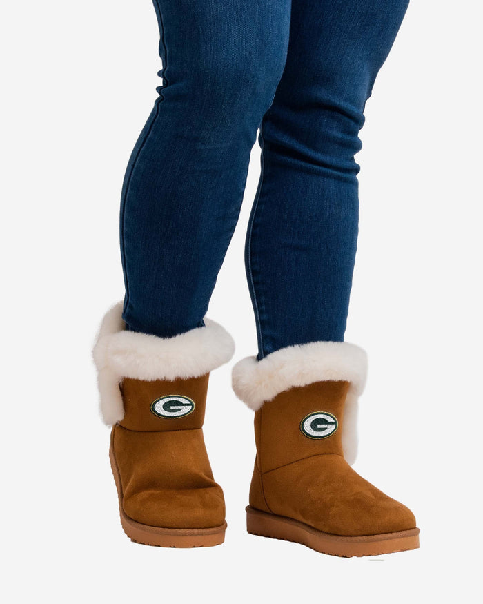 Green Bay Packers Womens White Fur Boot FOCO - FOCO.com