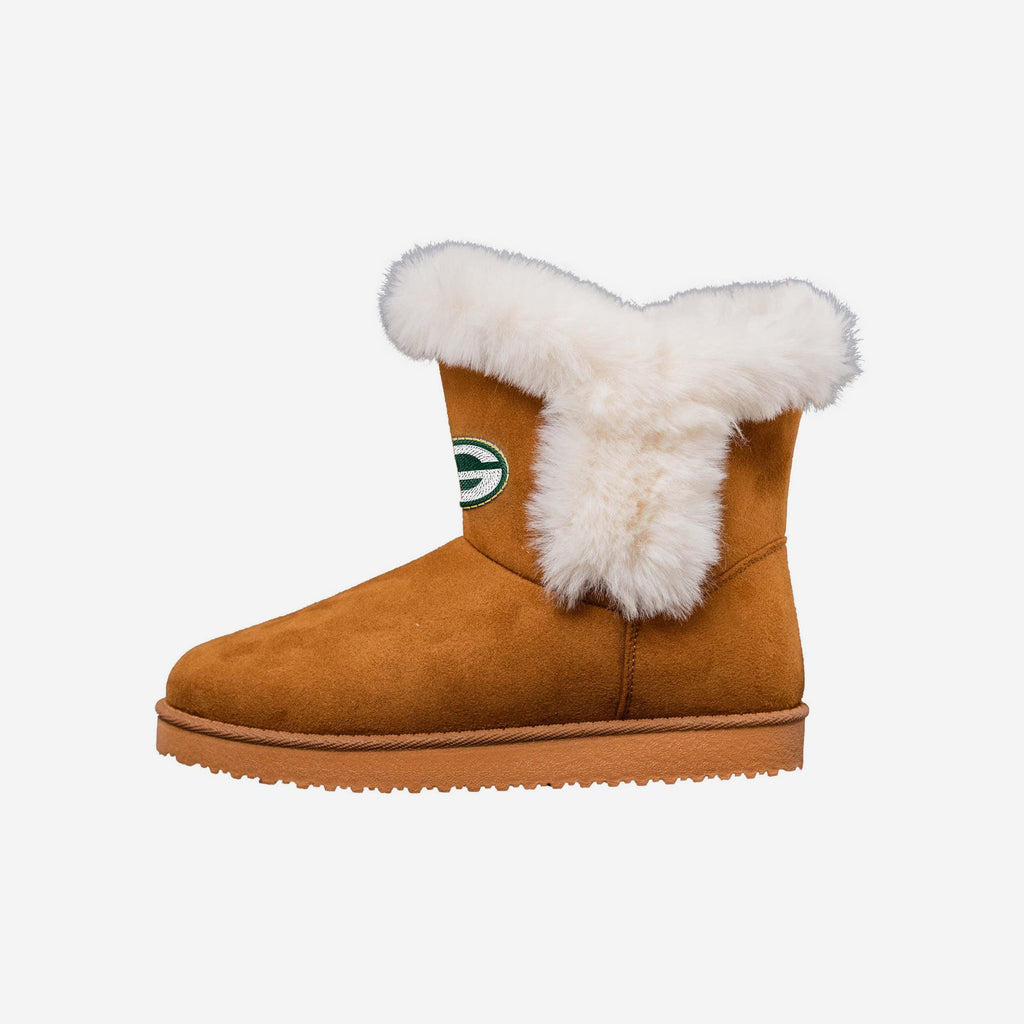 Green Bay Packers Womens White Fur Boot FOCO 6 - FOCO.com