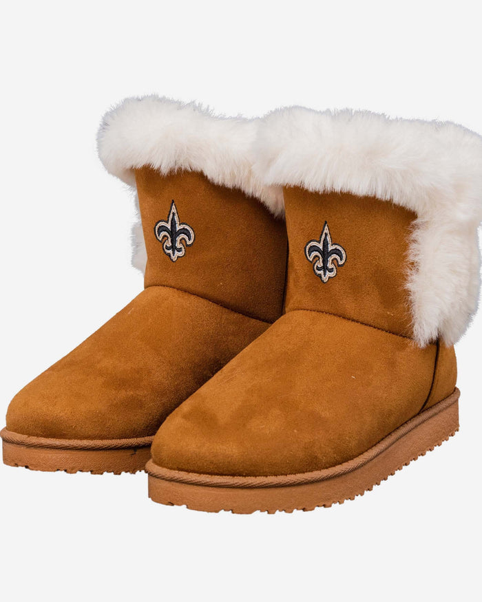 New Orleans Saints Womens White Fur Boot FOCO - FOCO.com