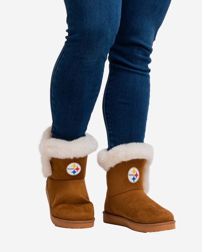 Pittsburgh Steelers Womens White Fur Boot FOCO - FOCO.com