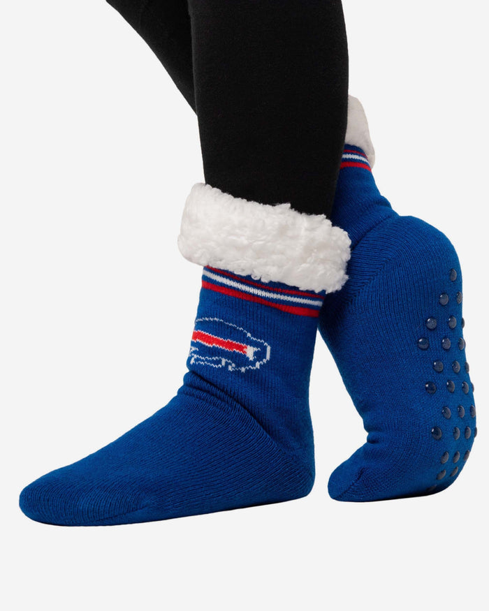 Buffalo Bills Womens Stripe Logo Tall Footy Slipper Socks FOCO - FOCO.com