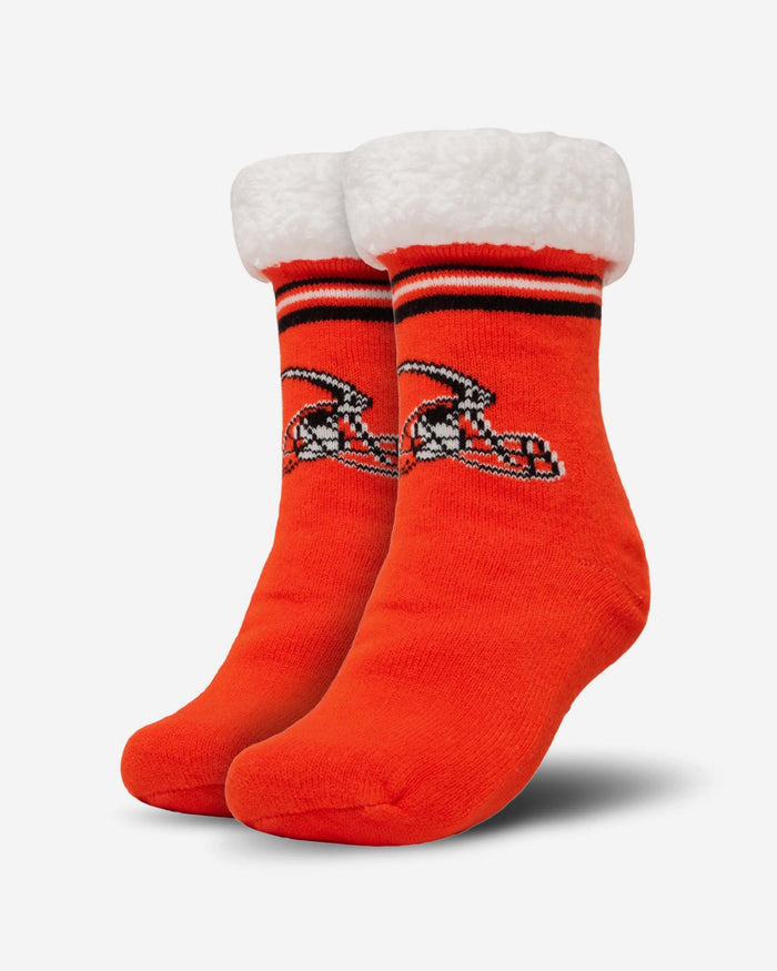 Cleveland Browns Womens Stripe Logo Tall Footy Slipper Socks FOCO - FOCO.com