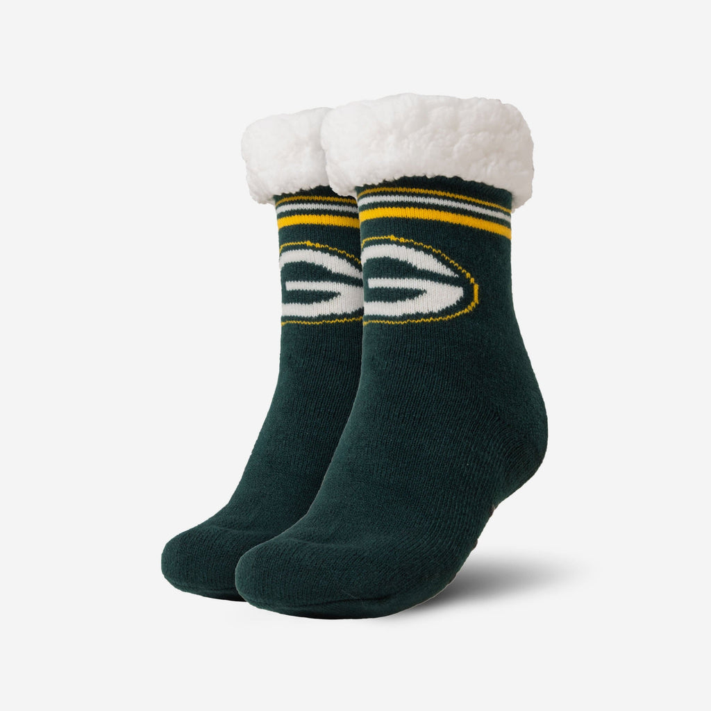 Green Bay Packers Womens Stripe Logo Tall Footy Slipper Socks FOCO - FOCO.com