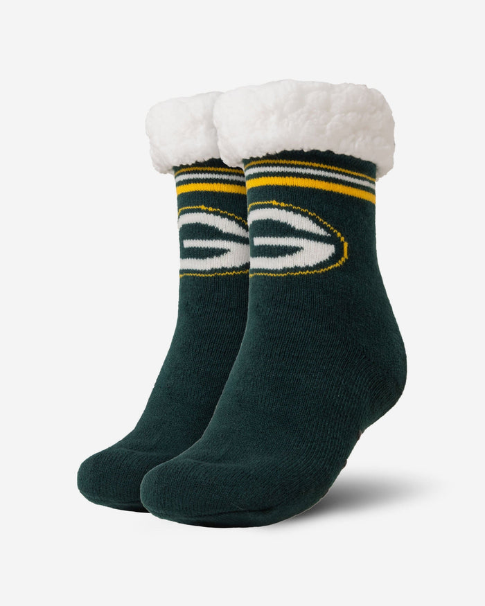 Green Bay Packers Womens Stripe Logo Tall Footy Slipper Socks FOCO - FOCO.com