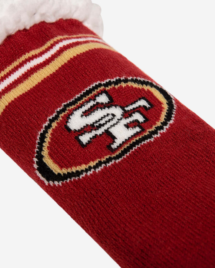 San Francisco 49ers Womens Stripe Logo Tall Footy Slipper Socks FOCO - FOCO.com