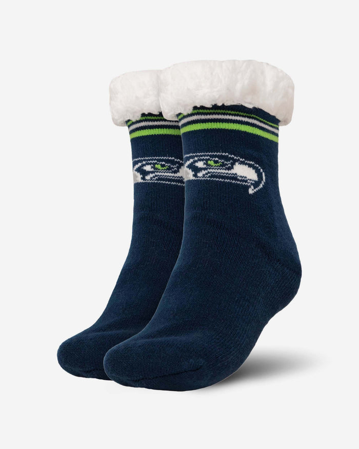 Seattle Seahawks Womens Stripe Logo Tall Footy Slipper Socks FOCO - FOCO.com