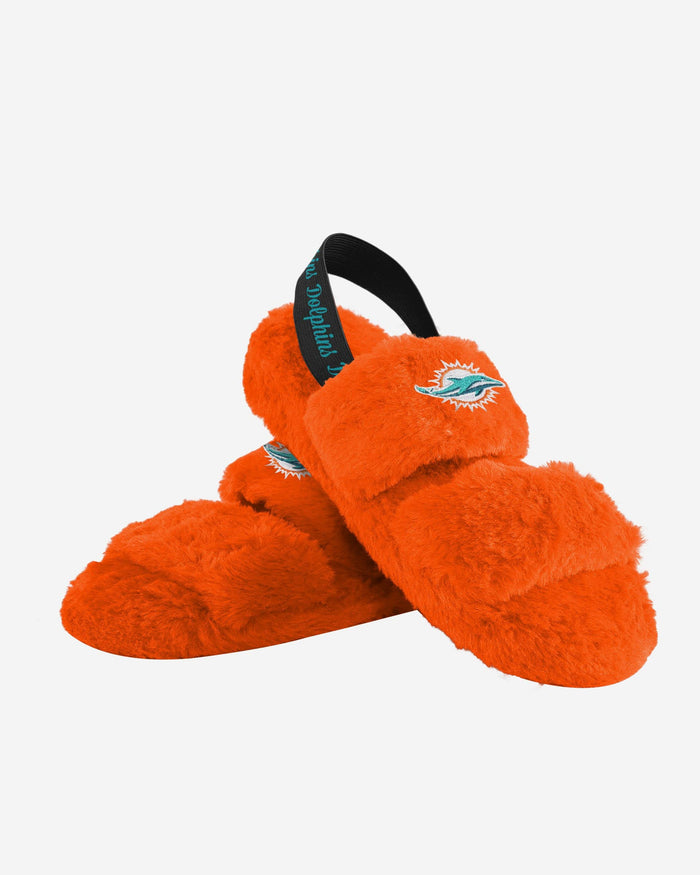 Miami Dolphins Womens Heel Strap Wordmark Fur Slide FOCO - FOCO.com