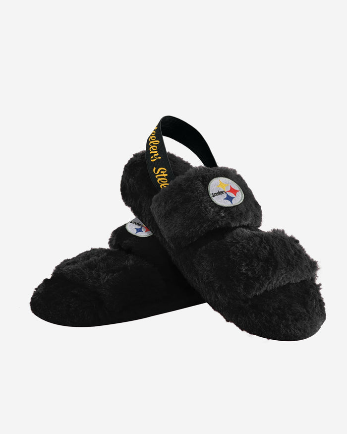 Pittsburgh Steelers Womens Heel Strap Wordmark Fur Slide FOCO - FOCO.com