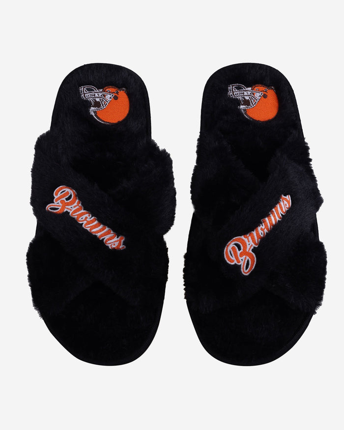 Cleveland Browns Womens Script Wordmark Fur Cross Slide FOCO S - FOCO.com