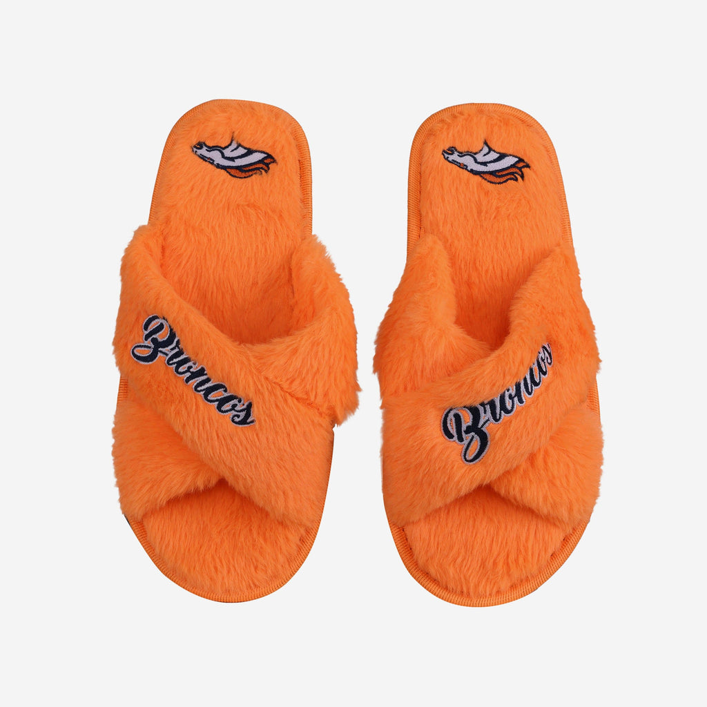 Denver Broncos Womens Script Wordmark Fur Cross Slide FOCO S - FOCO.com