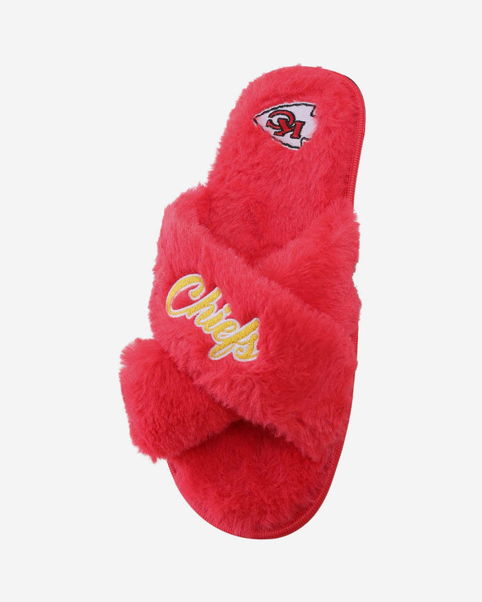 Kansas City Chiefs Womens Script Wordmark Fur Cross Slide FOCO - FOCO.com