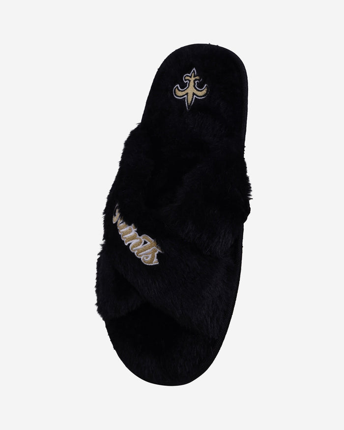 New Orleans Saints Womens Script Wordmark Fur Cross Slide FOCO - FOCO.com