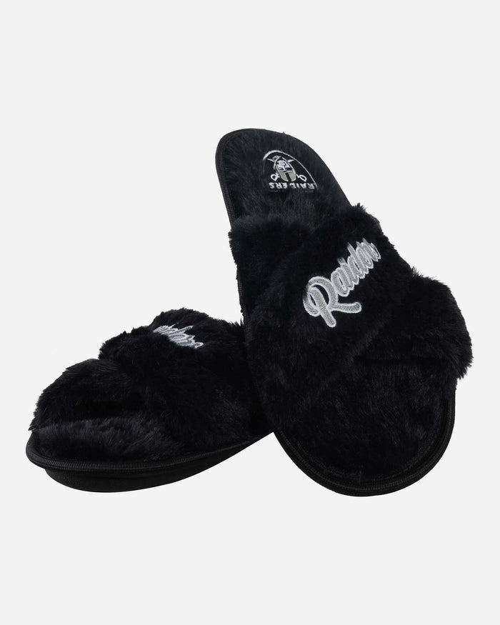 Las Vegas Raiders Womens Script Wordmark Fur Cross Slide FOCO - FOCO.com