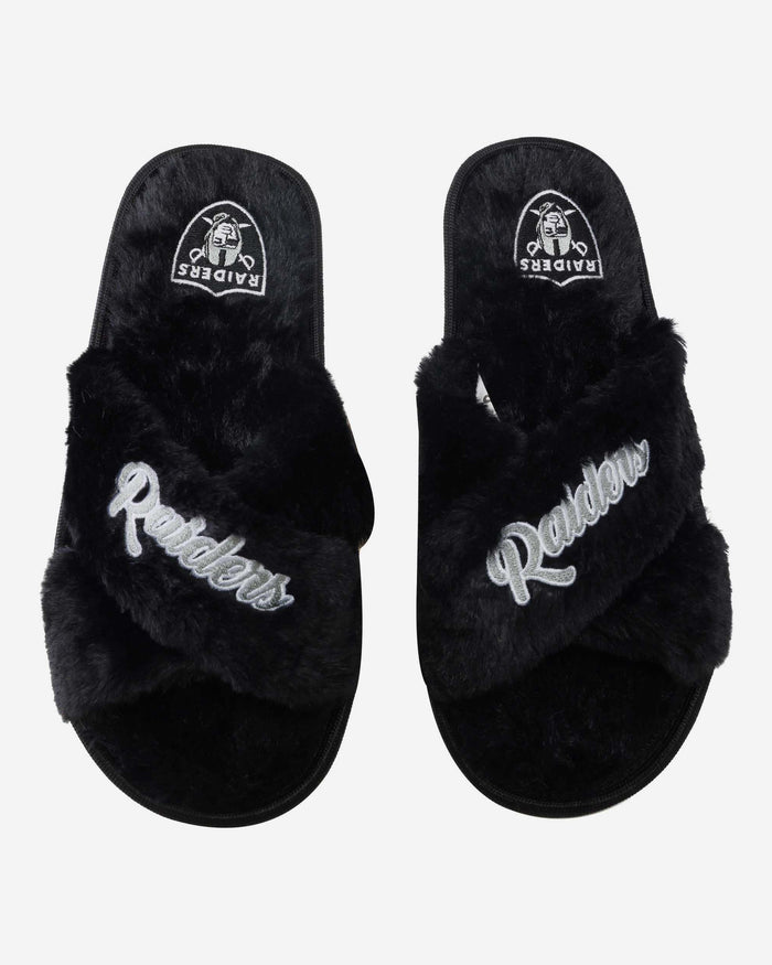 Las Vegas Raiders Womens Script Wordmark Fur Cross Slide FOCO S - FOCO.com