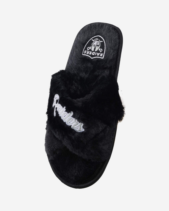 Las Vegas Raiders Womens Script Wordmark Fur Cross Slide FOCO - FOCO.com