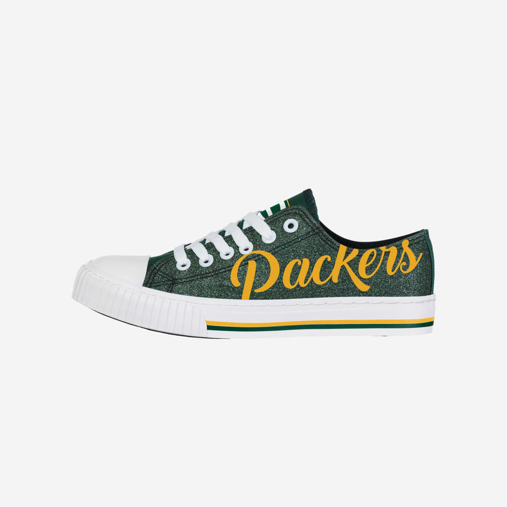 Green Bay Packers Womens Color Glitter Low Top Canvas Shoes FOCO 6 - FOCO.com