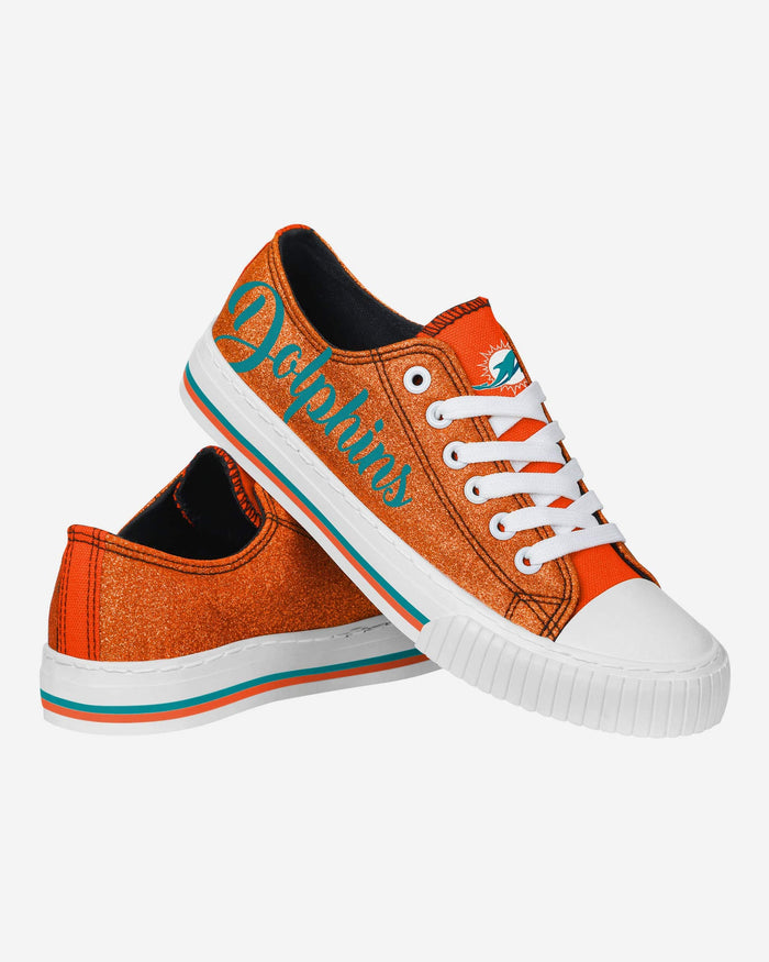 Miami Dolphins Womens Color Glitter Low Top Canvas Shoes FOCO - FOCO.com