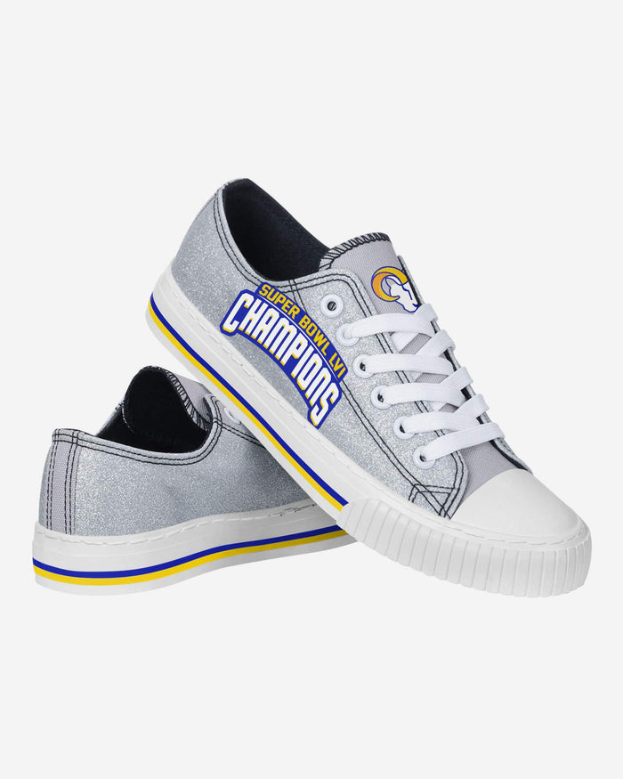 Los Angeles Rams Super Bowl LVI Champions Glitter Low Top Canvas Shoe FOCO - FOCO.com