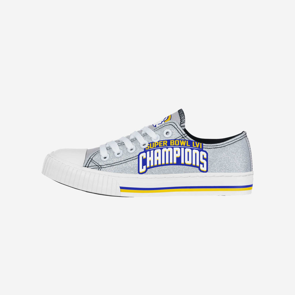 Los Angeles Rams Super Bowl LVI Champions Glitter Low Top Canvas Shoe FOCO S - FOCO.com