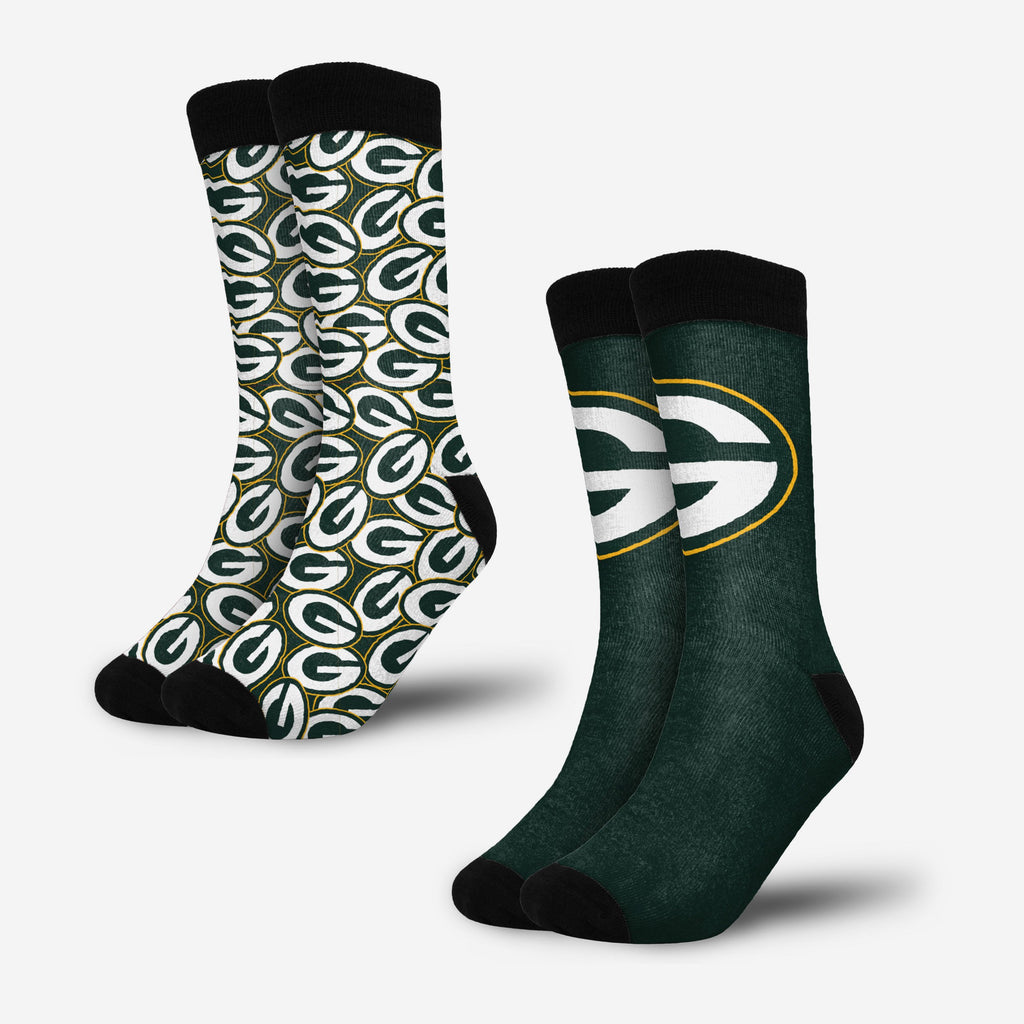 Green Bay Packers Primetime Blast Socks 2 Pack FOCO - FOCO.com
