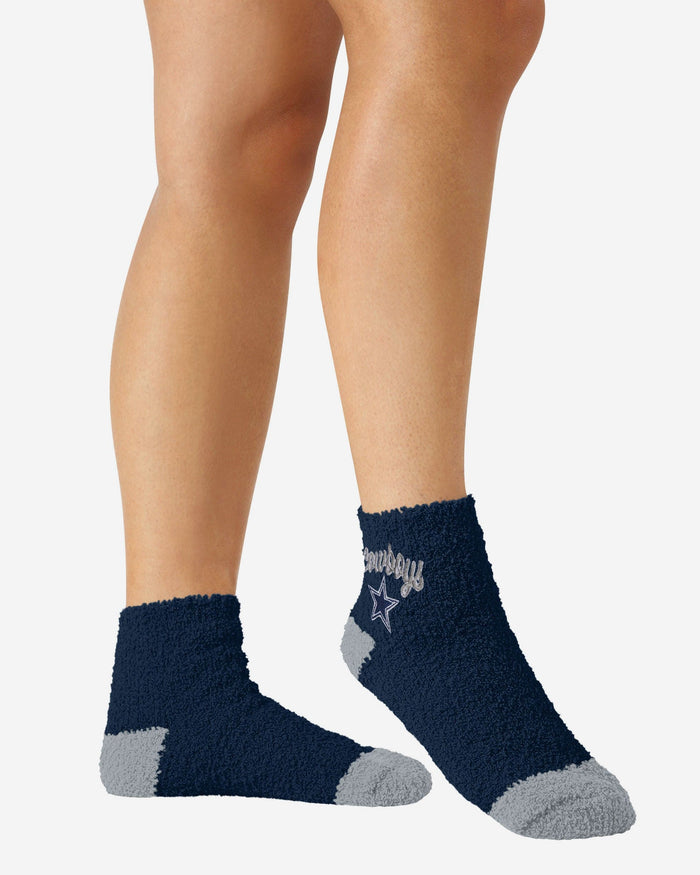 Dallas Cowboys 2 Pack Womens Script Logo Fuzzy Ankle Socks FOCO - FOCO.com