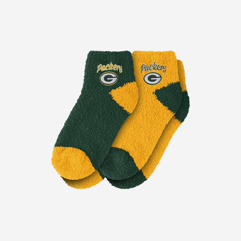 Green Bay Packers 2 Pack Womens Script Logo Fuzzy Ankle Socks FOCO - FOCO.com