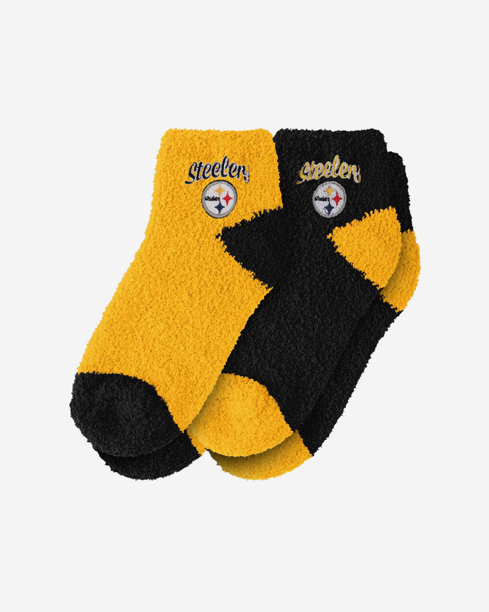 Pittsburgh Steelers 2 Pack Womens Script Logo Fuzzy Ankle Socks FOCO - FOCO.com
