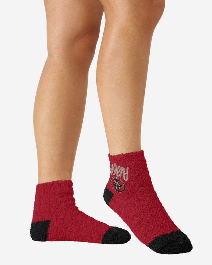 San Francisco 49ers 2 Pack Womens Script Logo Fuzzy Ankle Socks FOCO - FOCO.com