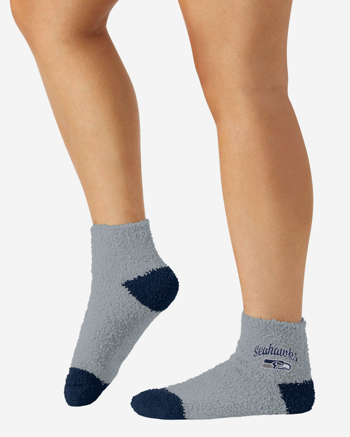 Seattle Seahawks 2 Pack Womens Script Logo Fuzzy Ankle Socks FOCO - FOCO.com