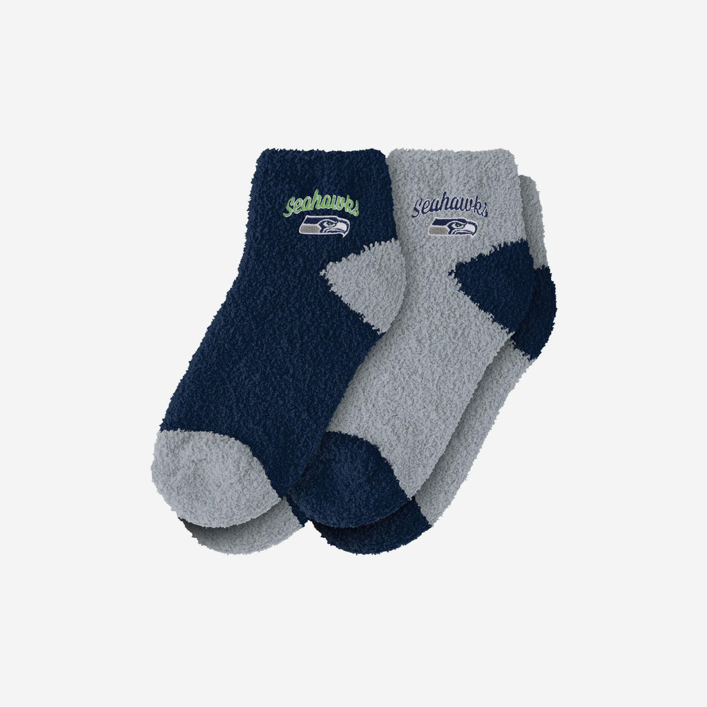 Seattle Seahawks 2 Pack Womens Script Logo Fuzzy Ankle Socks FOCO - FOCO.com