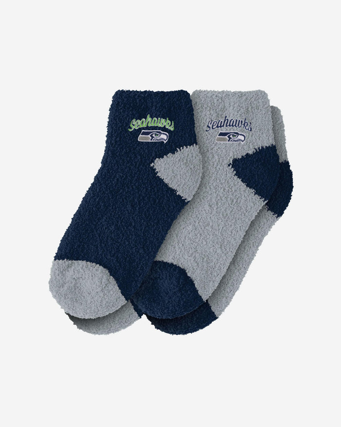 Seattle Seahawks 2 Pack Womens Script Logo Fuzzy Ankle Socks FOCO - FOCO.com