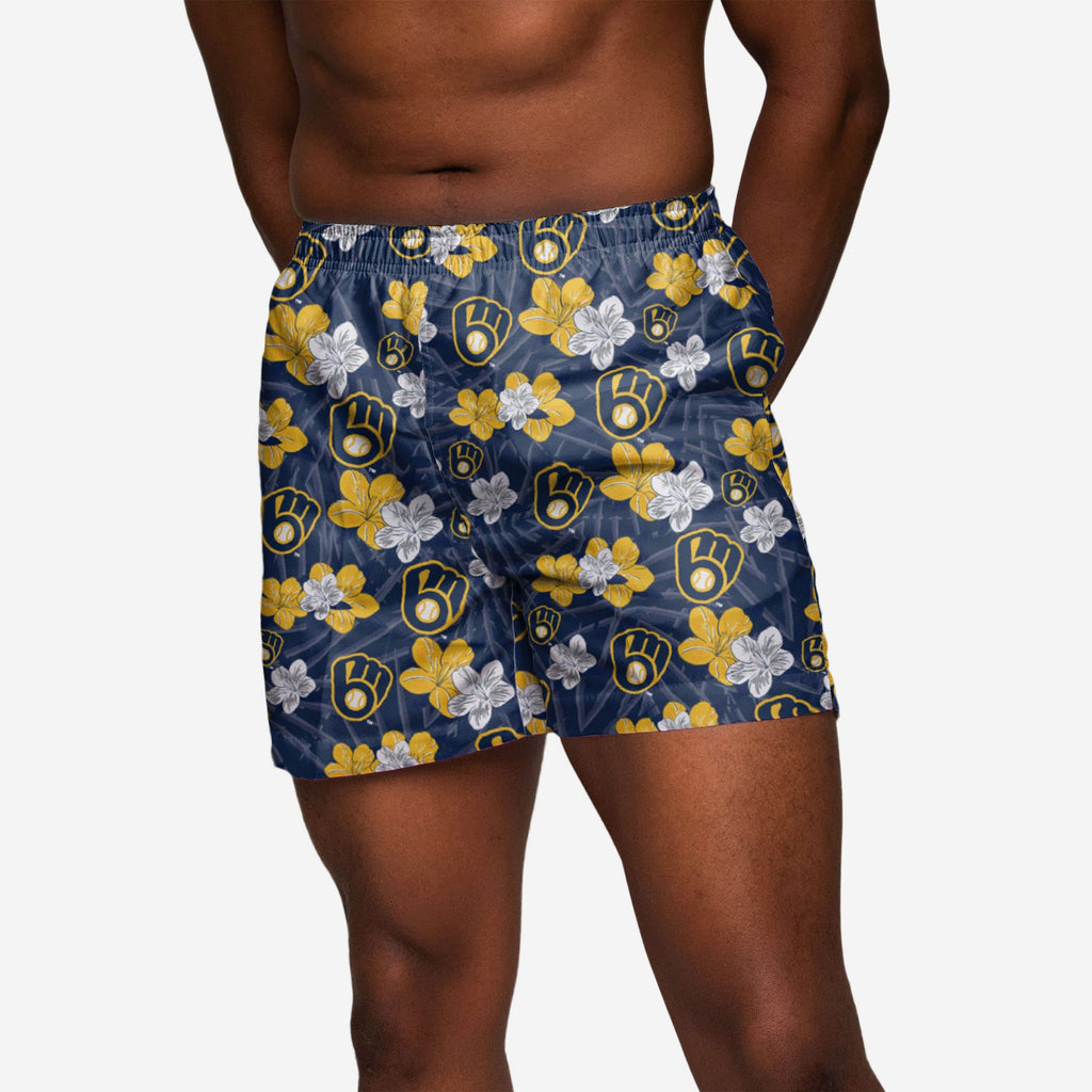 Milwaukee Brewers Hibiscus Swimming Trunks FOCO S - FOCO.com