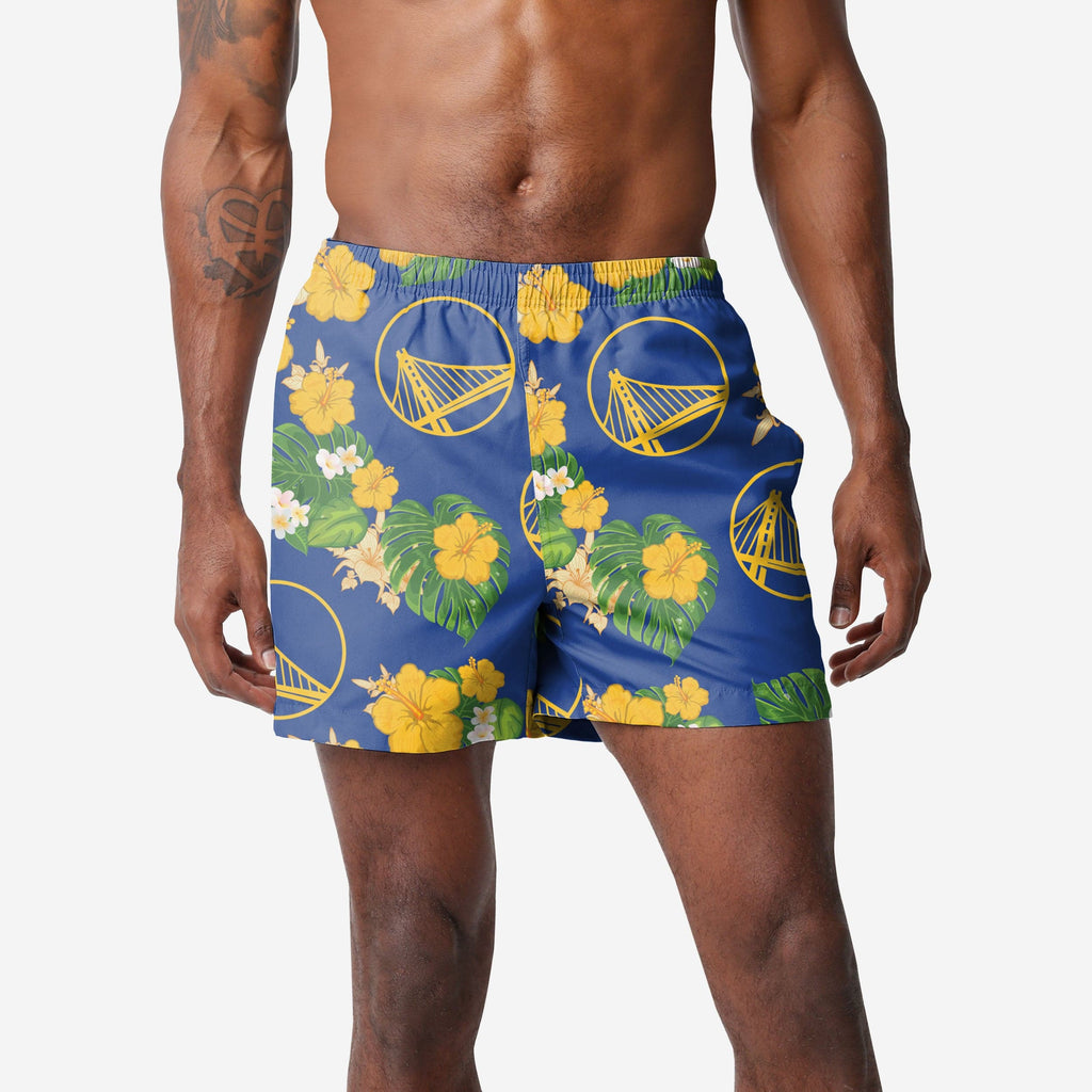 Golden State Warriors Floral Swimming Trunks FOCO S - FOCO.com