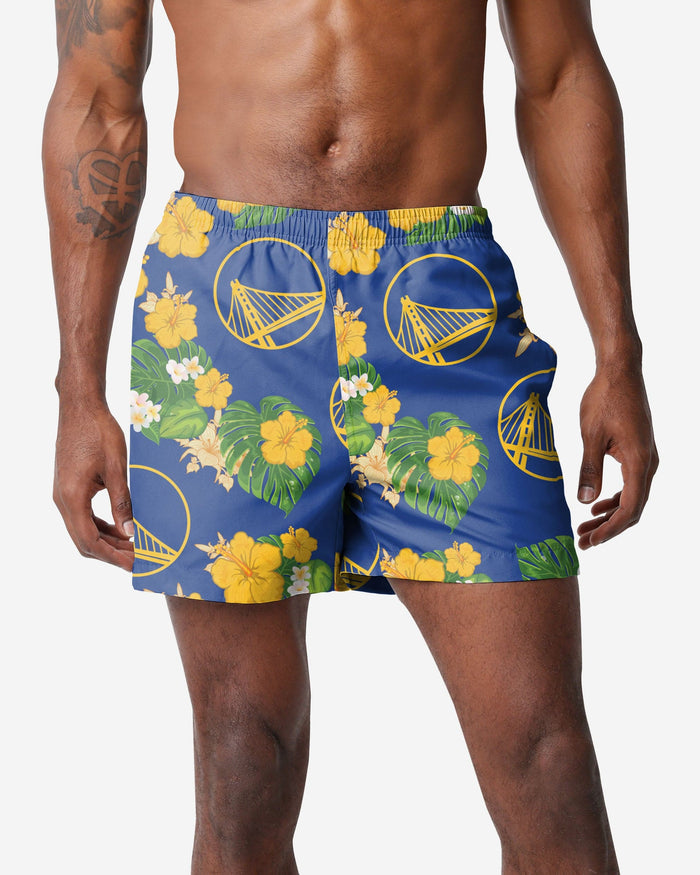 Golden State Warriors Floral Swimming Trunks FOCO S - FOCO.com