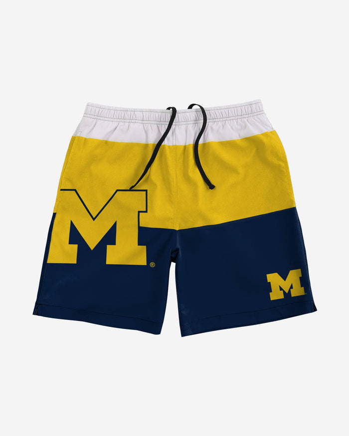 Michigan Wolverines 3 Stripe Big Logo Swimming Trunks FOCO - FOCO.com