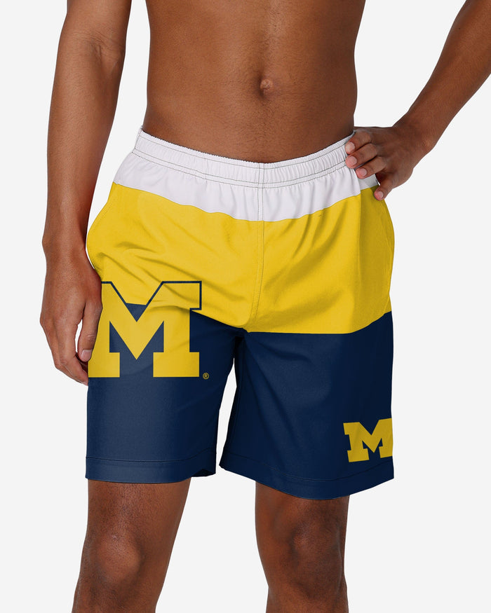 Michigan Wolverines 3 Stripe Big Logo Swimming Trunks FOCO S - FOCO.com