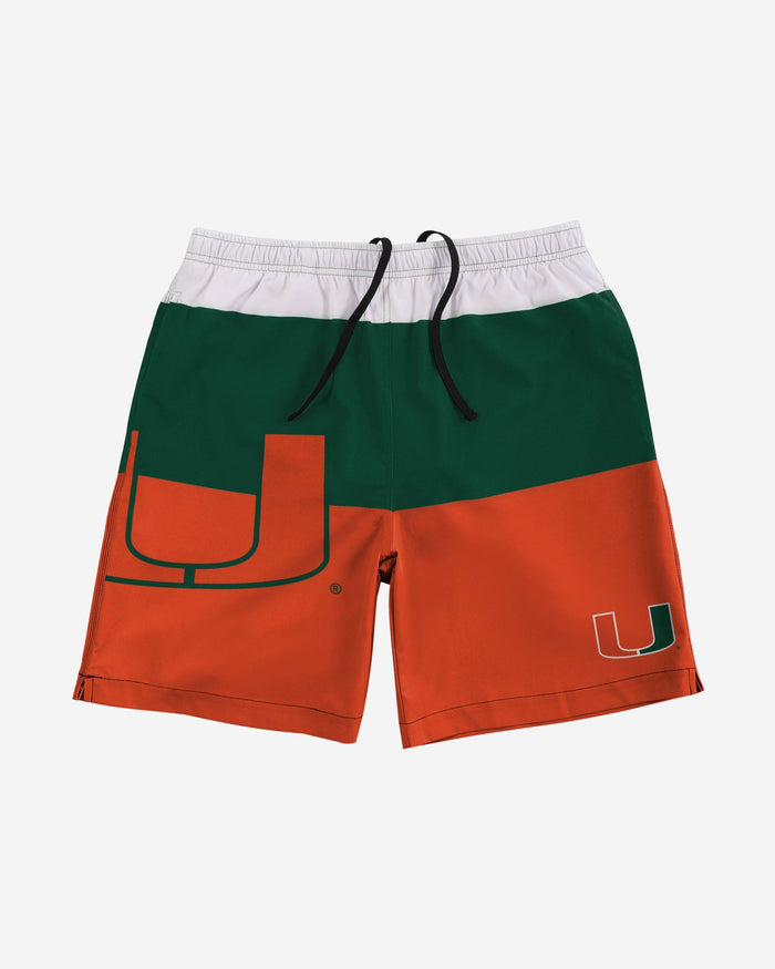 Miami Hurricanes 3 Stripe Big Logo Swimming Trunks FOCO - FOCO.com