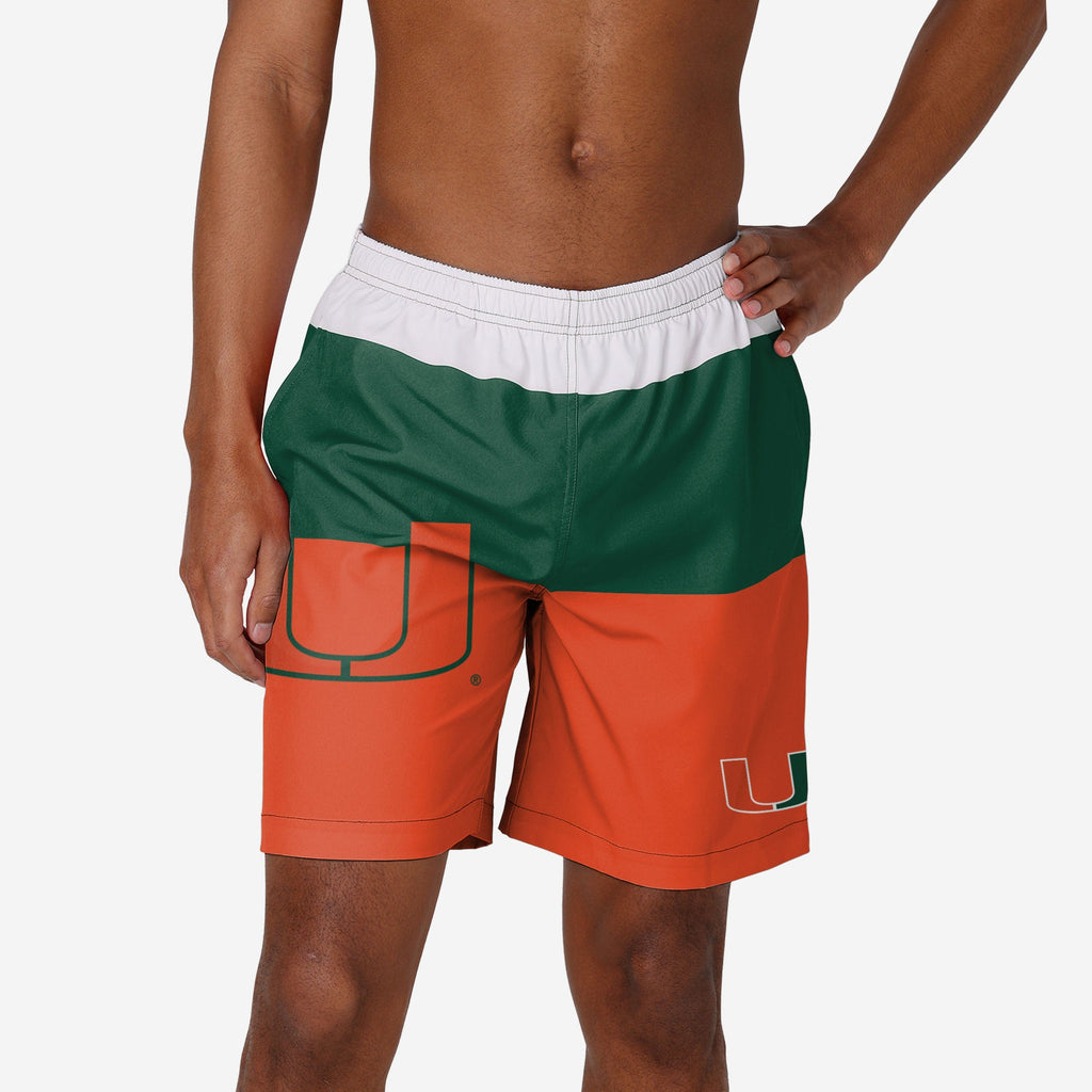 Miami Hurricanes 3 Stripe Big Logo Swimming Trunks FOCO S - FOCO.com