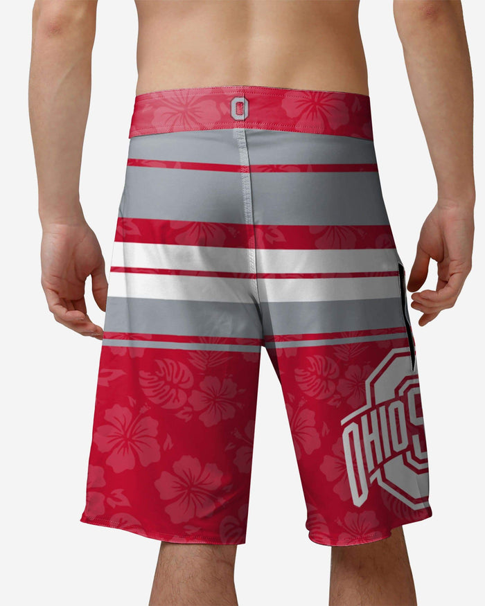 Ohio State Buckeyes Hibiscus Boardwalk Stripe Boardshorts FOCO - FOCO.com