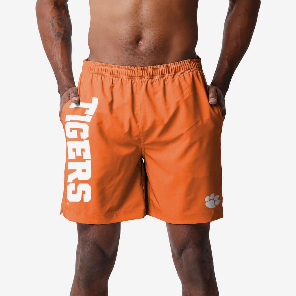 Clemson Tigers Solid Wordmark Traditional Swimming Trunks FOCO S - FOCO.com