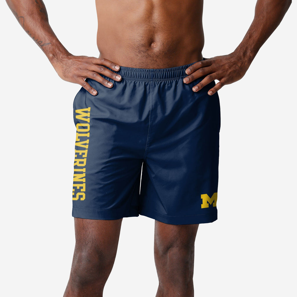 Michigan Wolverines Solid Wordmark Traditional Swimming Trunks FOCO S - FOCO.com