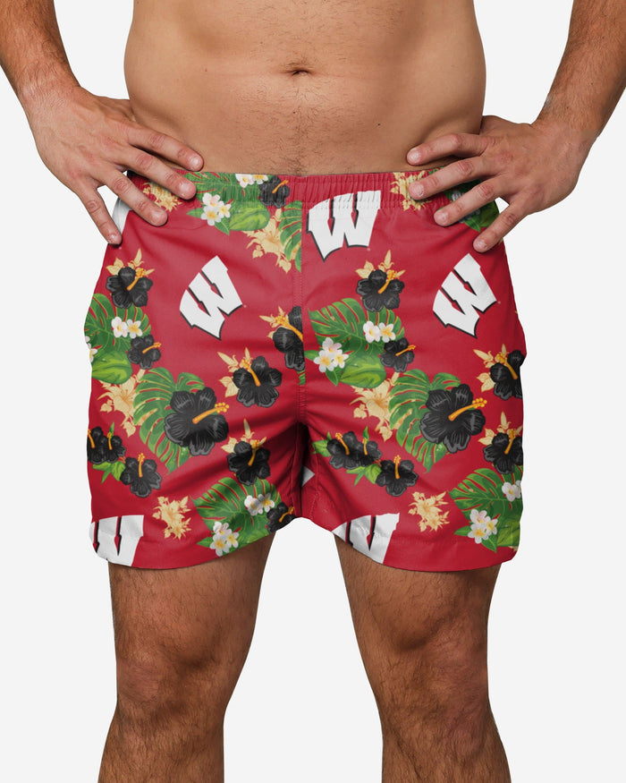 Wisconsin Badgers Floral Swimming Trunks FOCO S - FOCO.com