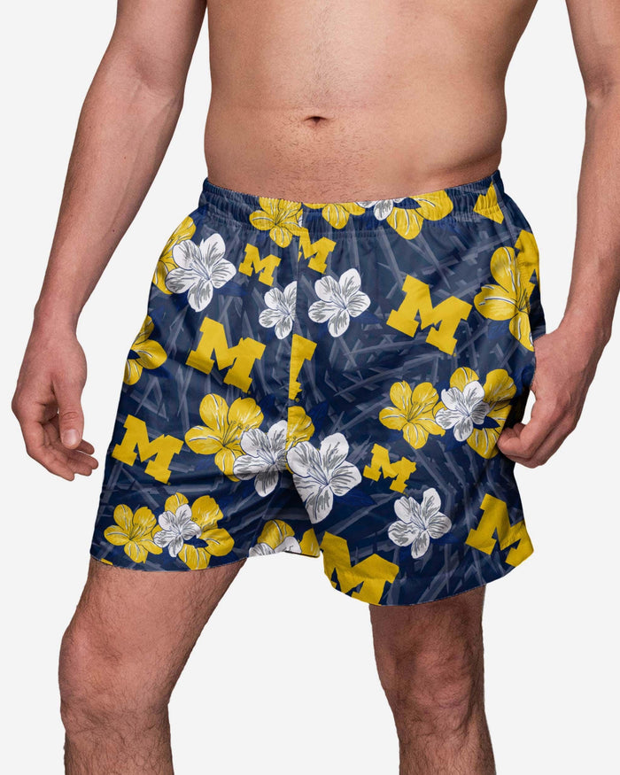 Michigan Wolverines Hibiscus Swimming Trunks FOCO S - FOCO.com