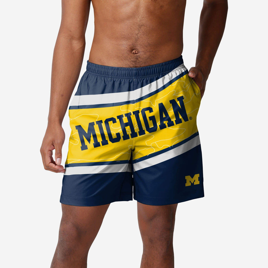 Michigan Wolverines Big Wordmark Swimming Trunks FOCO S - FOCO.com